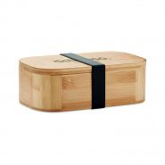 Bamboe lunchbox met uitneembaar tussenschot en nylon sluitelastiek. Alleen geschikt voor droge voeding en snacks. Inhoud: 1 L.