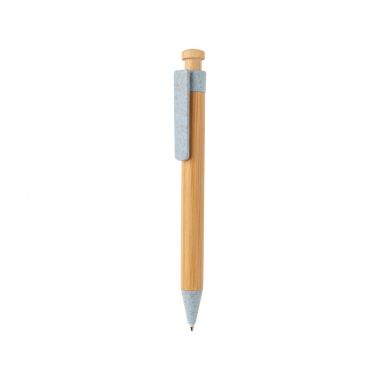Blauwe Duurzame pen met bamboe en tarwestro clip